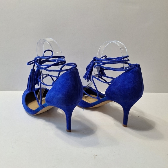 Marc Fisher NWOB Blue Preppy Retro Suede Pointed Toe Strappy Lace Up Heels Sz.8 - Picture 9 of 11
